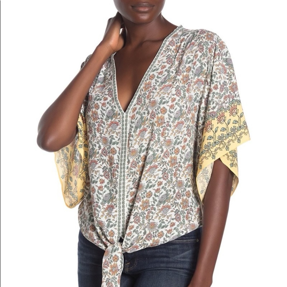 Max Studio Floral Dolman Knot Front Top Size XL